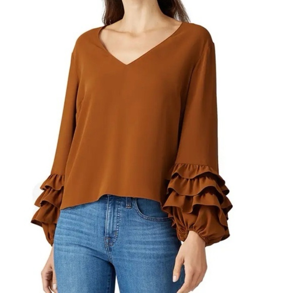 Amanda Uprichard Women's Brown Ruffle Sleeve Top size medium